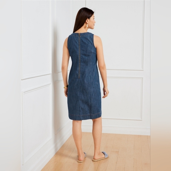 Talbots Denim Shift Dress Women Blue Chambray Lace Up Sleeveless Size 16 - Picture 2 of 10